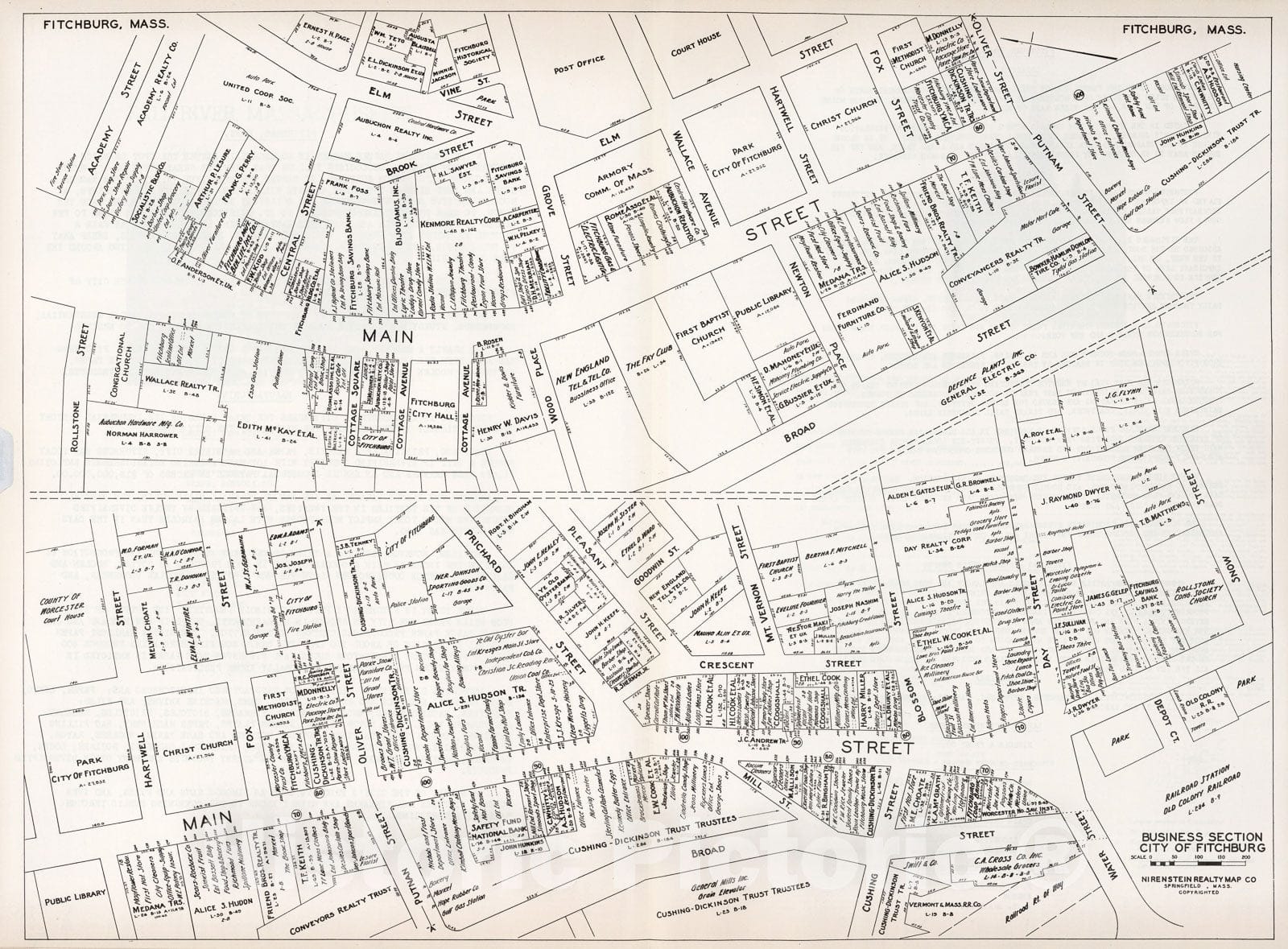 Historic Map : Business Section, City of Fitchburg (Massachusetts)., 1946, Vintage Wall Decor