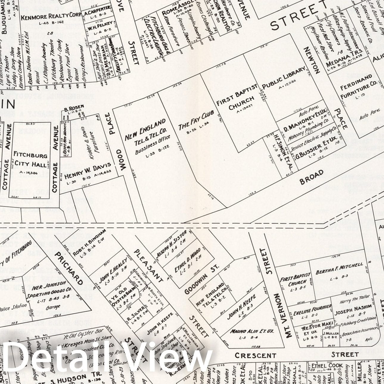 Historic Map : Business Section, City of Fitchburg (Massachusetts)., 1946, Vintage Wall Decor