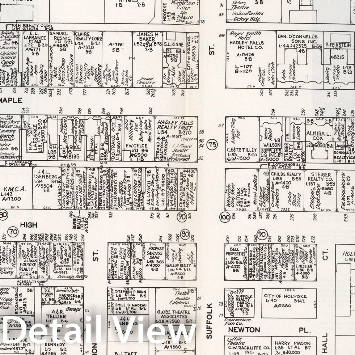 Historic Map : Business Section, City of Holyoke (Massachusetts)., 1946, Vintage Wall Decor