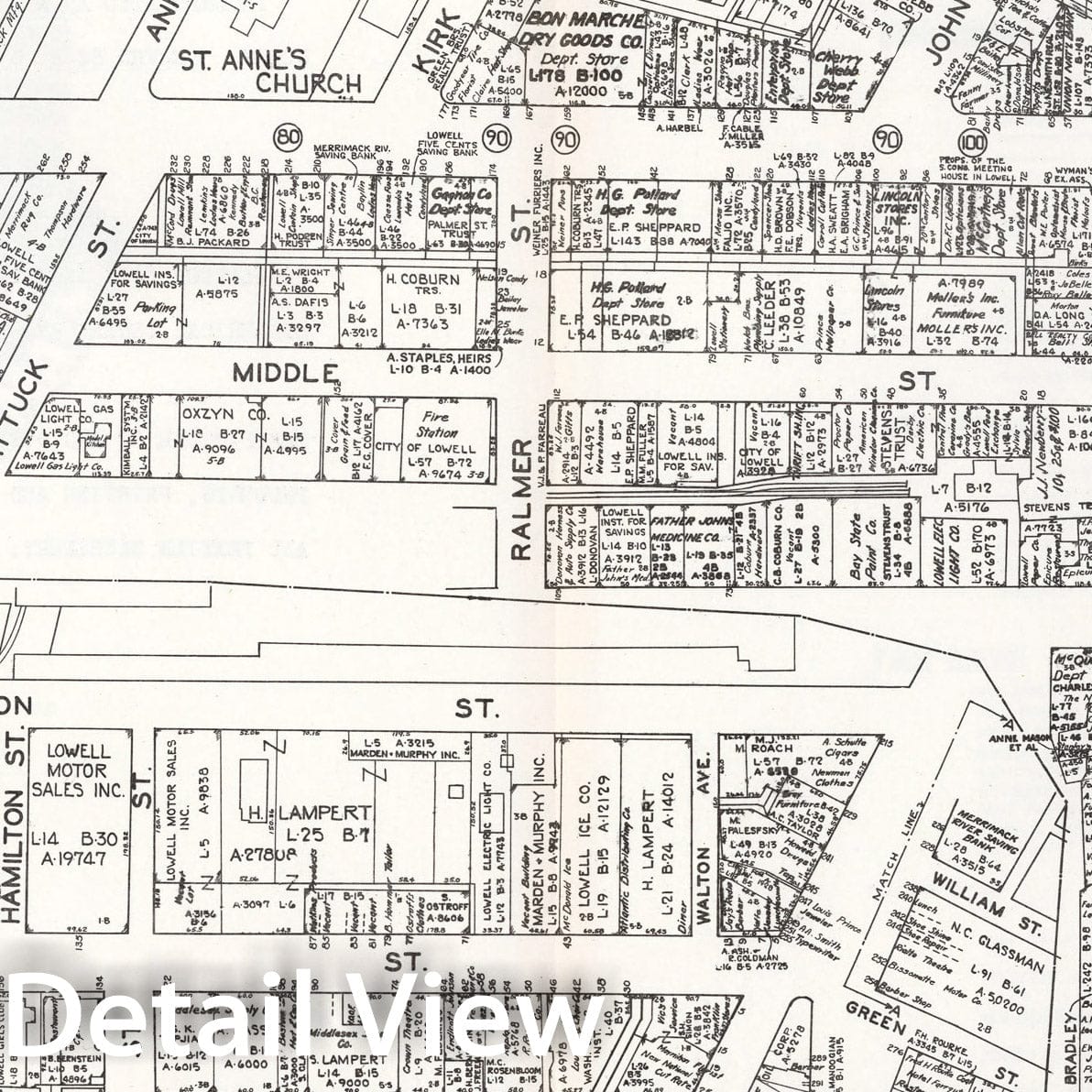 Historic Map : Business Section, City of Lowell (Massachusetts)., 1946, Vintage Wall Decor