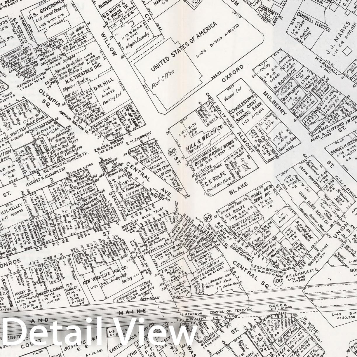 Historic Map : Business Section, City of Lynn (Massachusetts)., 1946, Vintage Wall Decor