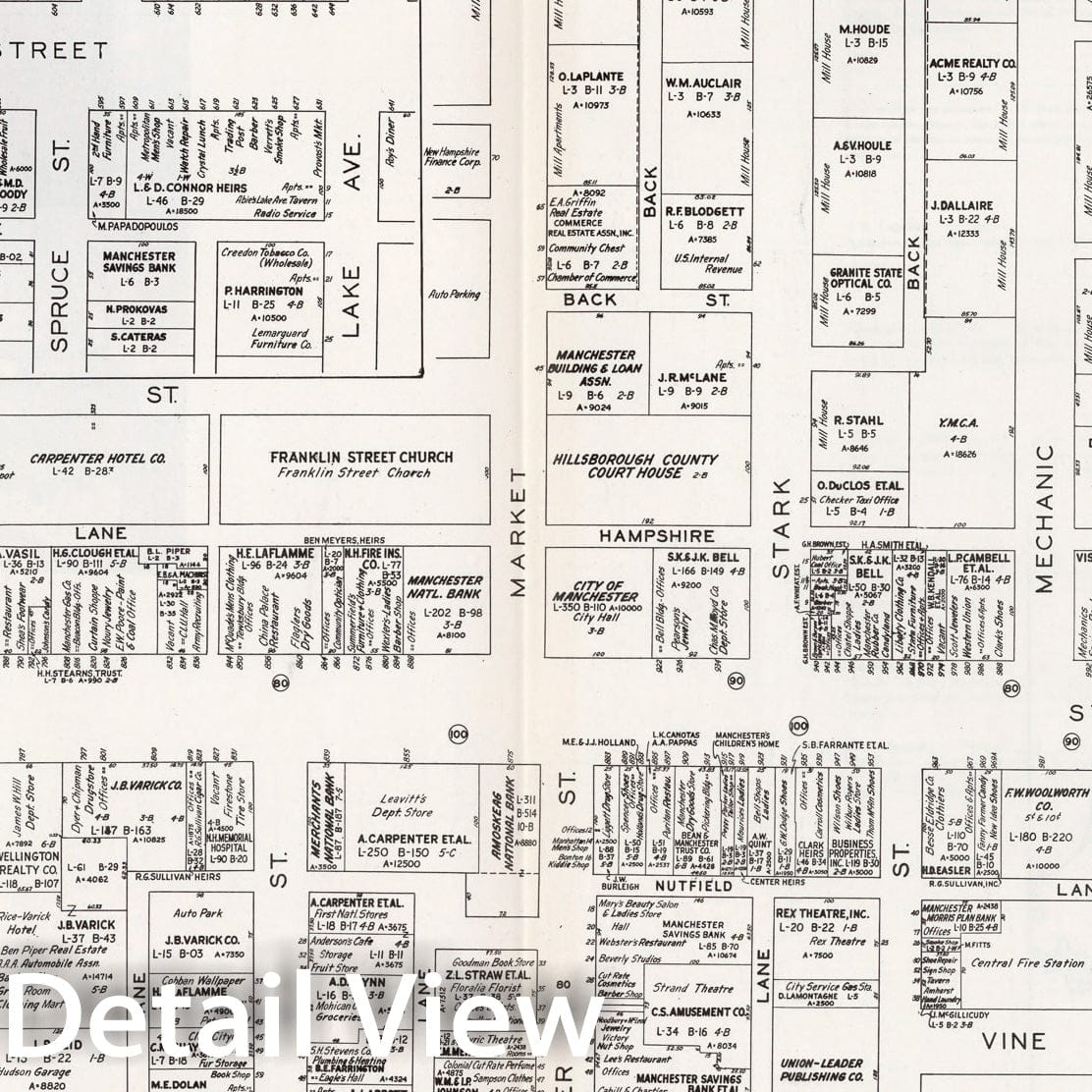 Historic Map : Business Section, the City of Manchester (New Hampshire)., 1946, Vintage Wall Decor