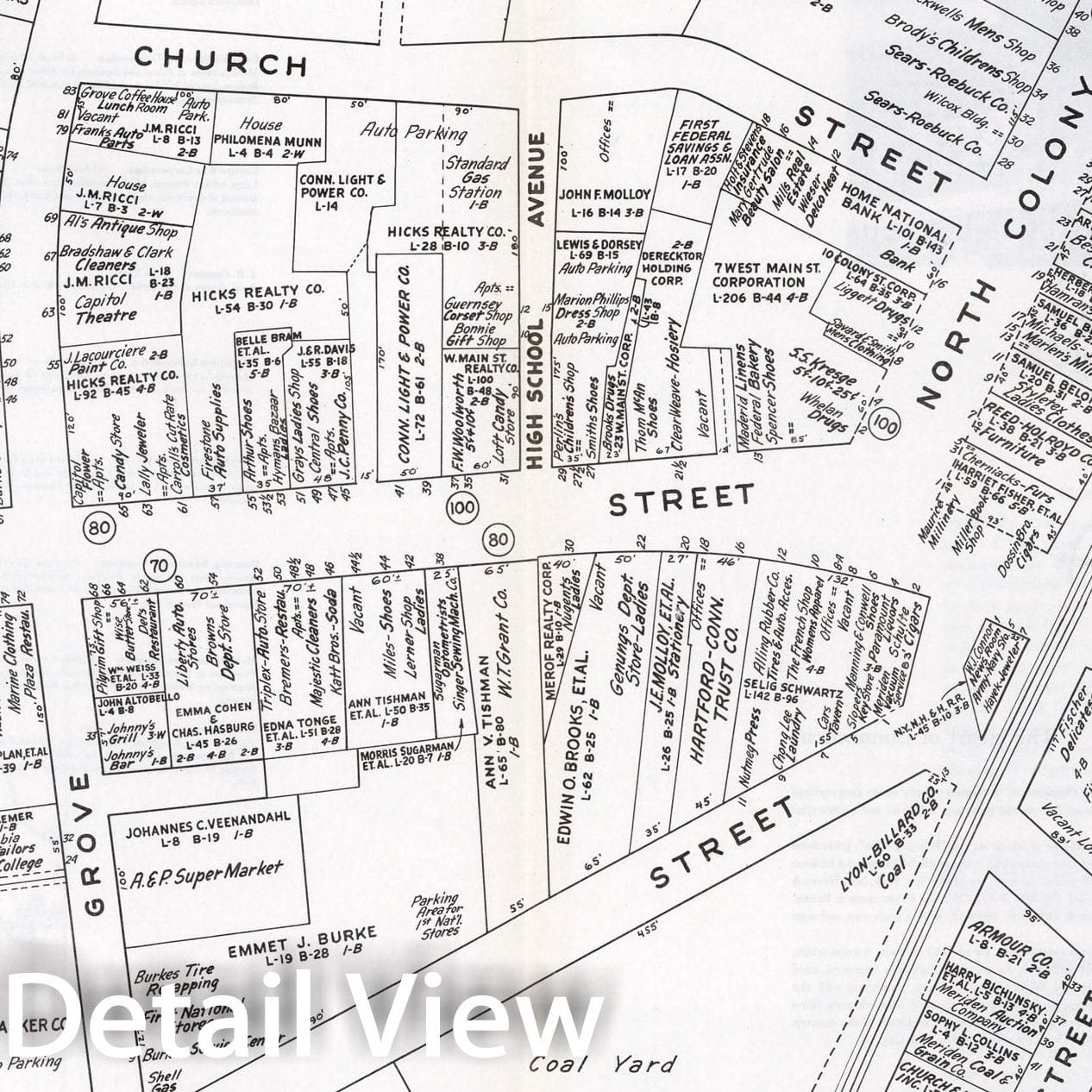 Historic Map : Business Section, City of Meriden (Connecticut)., 1946, Vintage Wall Decor