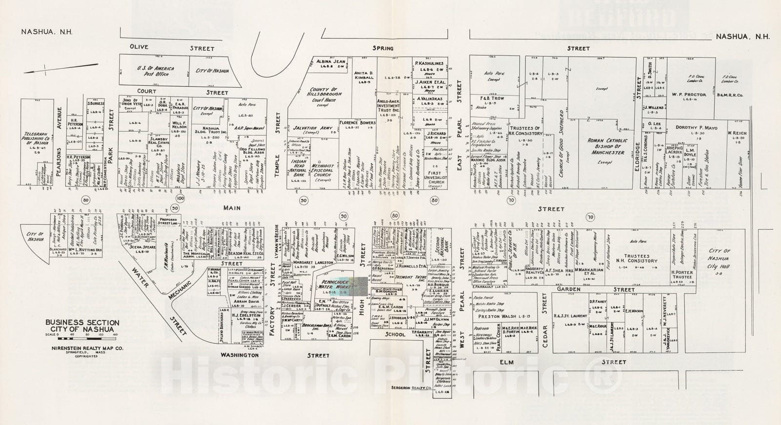 Historic Map : Business Section, City of Nashua (New Hampshire)., 1946, Vintage Wall Decor
