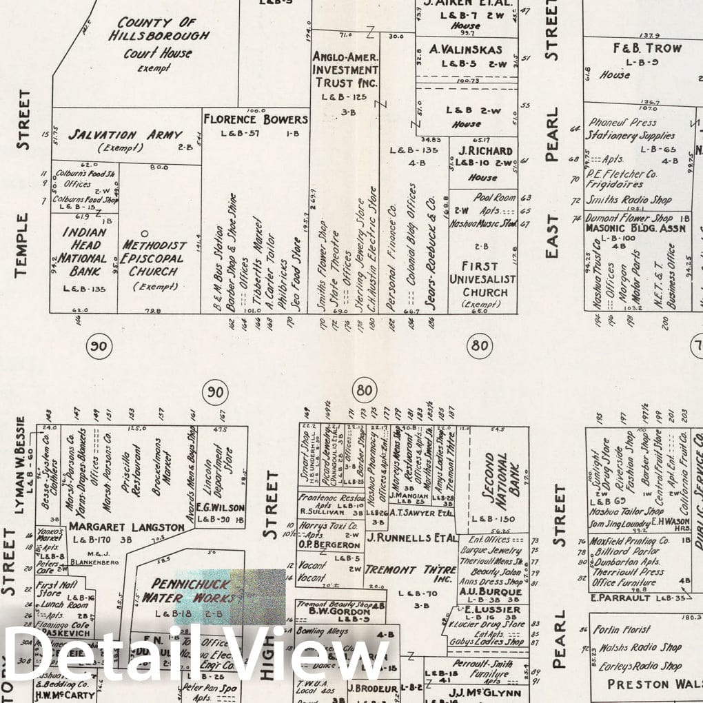 Historic Map : Business Section, City of Nashua (New Hampshire)., 1946, Vintage Wall Decor