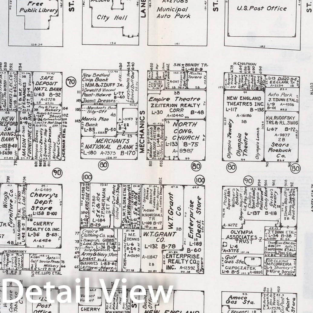 Historic Map : Business Section, City of New Bedford (Massachusetts)., 1946, Vintage Wall Decor