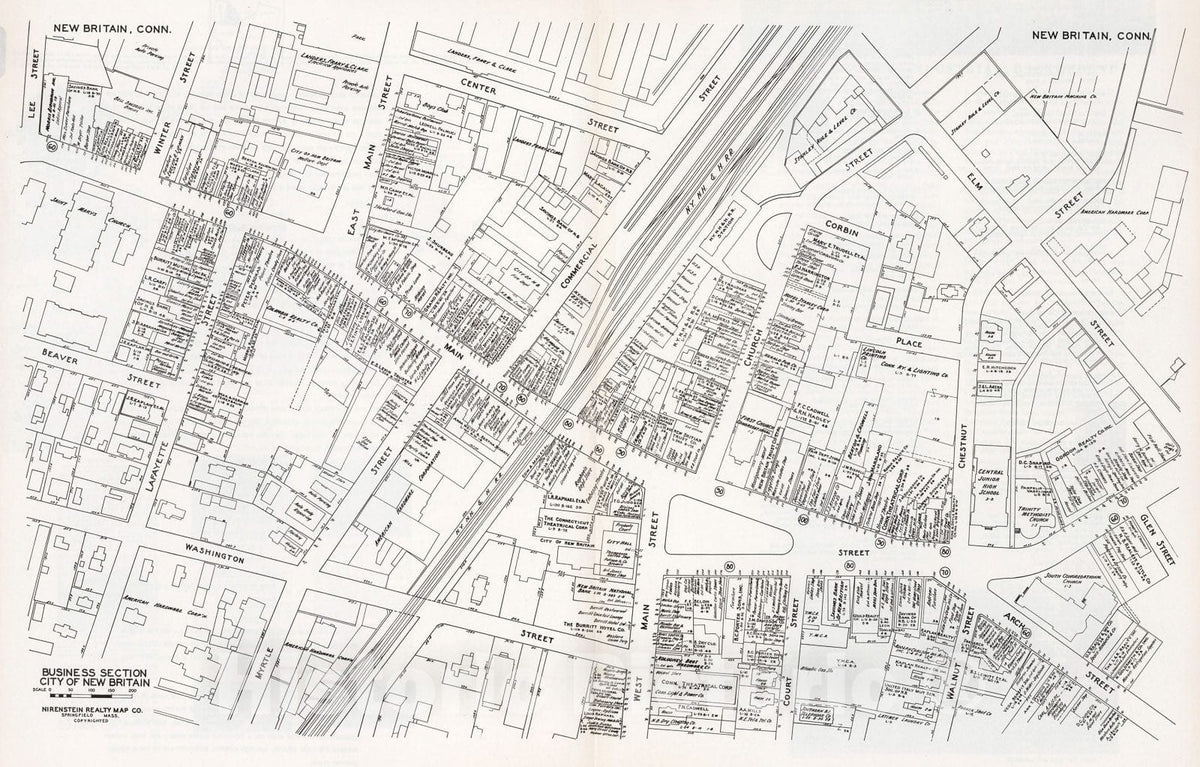 Historic Map : Business Section, City of New Britain (Connecticut)., 1946, Vintage Wall Decor