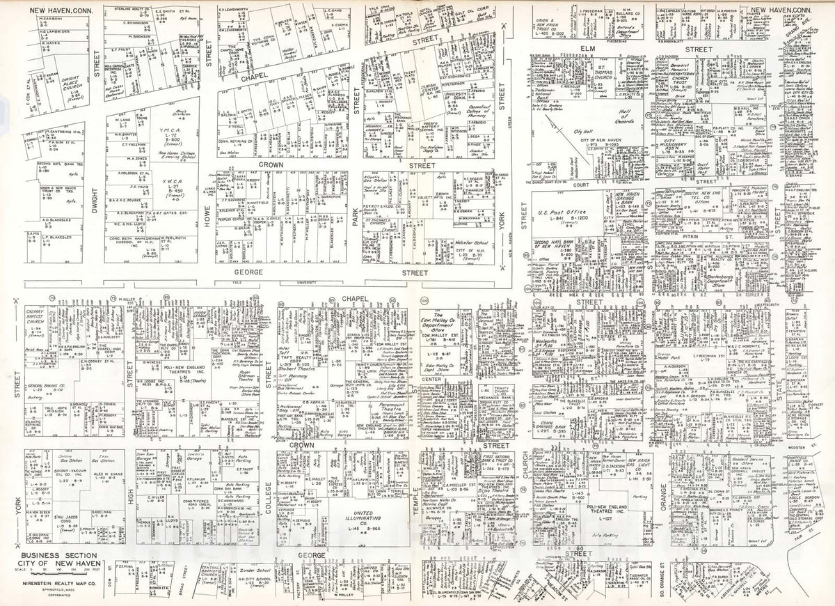 Historic Map : Business Section, City of New Haven (Connecticut)., 1946, Vintage Wall Decor