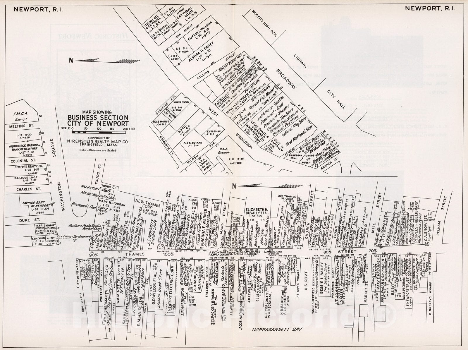 Historic Map : Business Section, City of Newport (Rhode Island)., 1946, Vintage Wall Decor