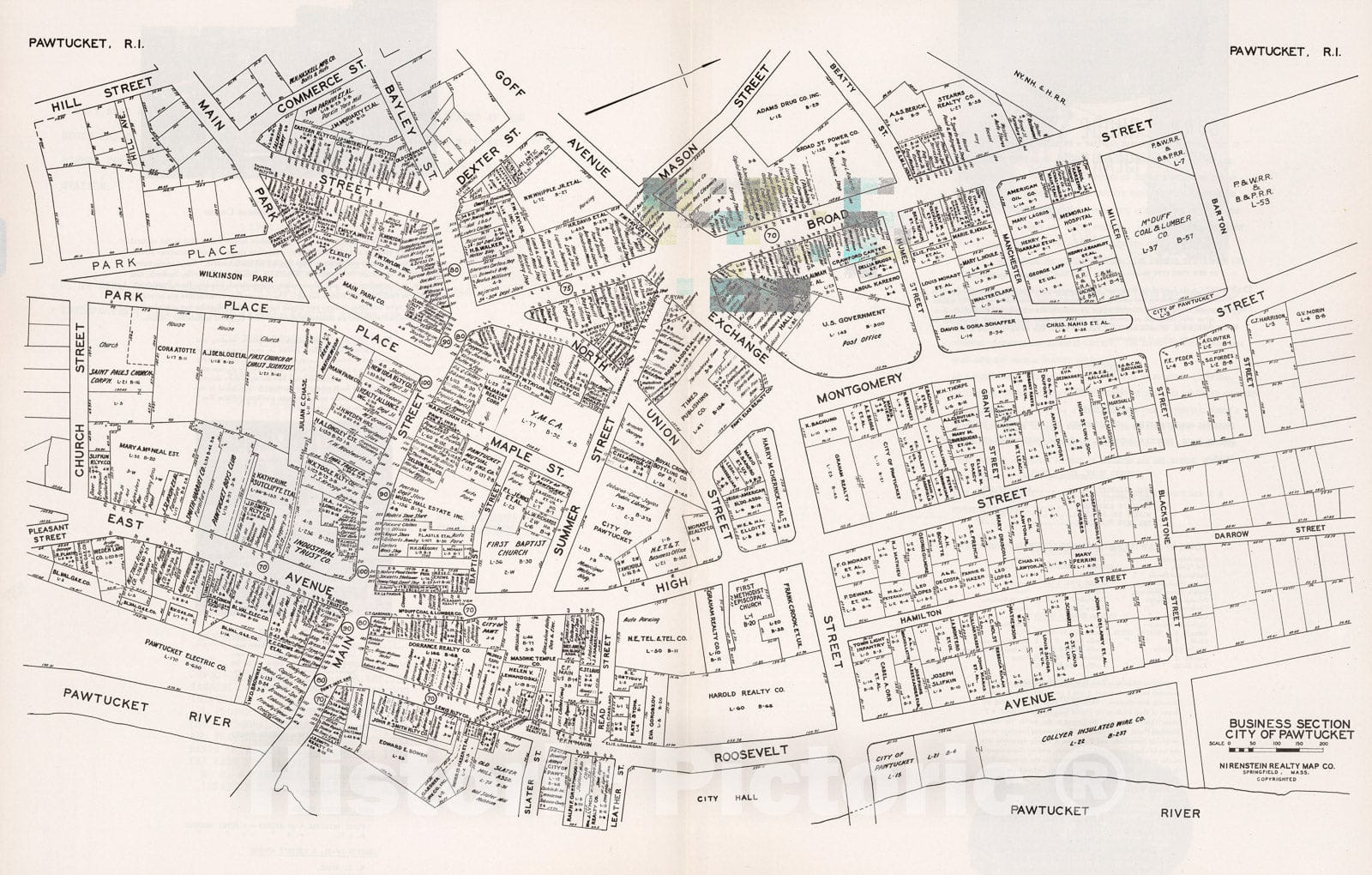 Historic Map : Business Section, City of Pawtucket (Rhode Island)., 1946, Vintage Wall Decor