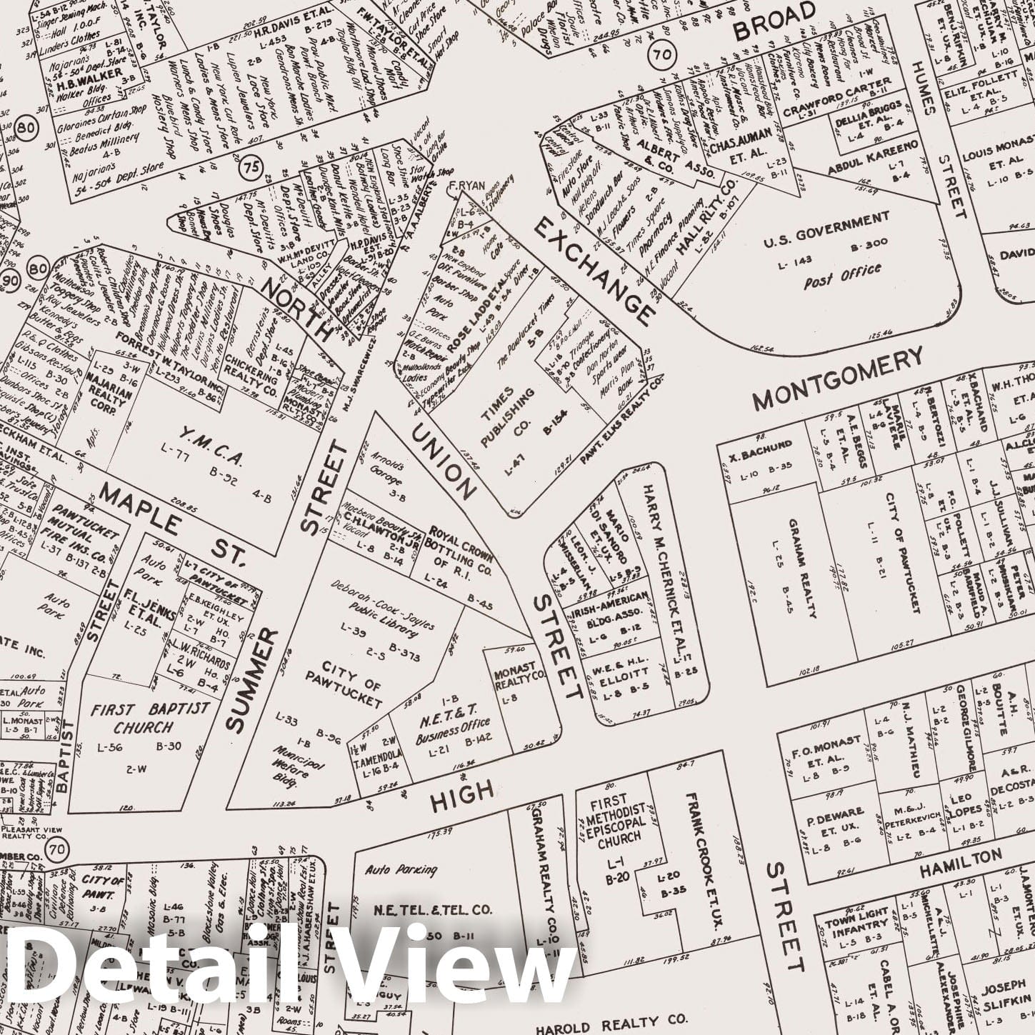 Historic Map : Business Section, City of Pawtucket (Rhode Island)., 1946, Vintage Wall Decor
