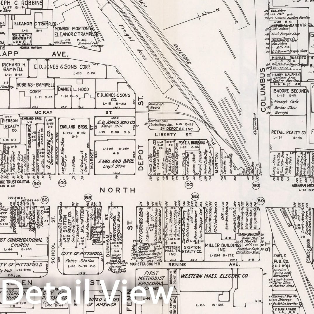 Historic Map : Business Section, City of Pittsfield (Massachusetts)., 1946, Vintage Wall Decor