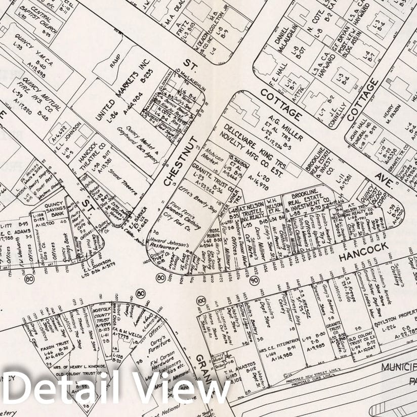 Historic Map : Business Section, City of Quincy (Massachusetts)., 1946, Vintage Wall Decor