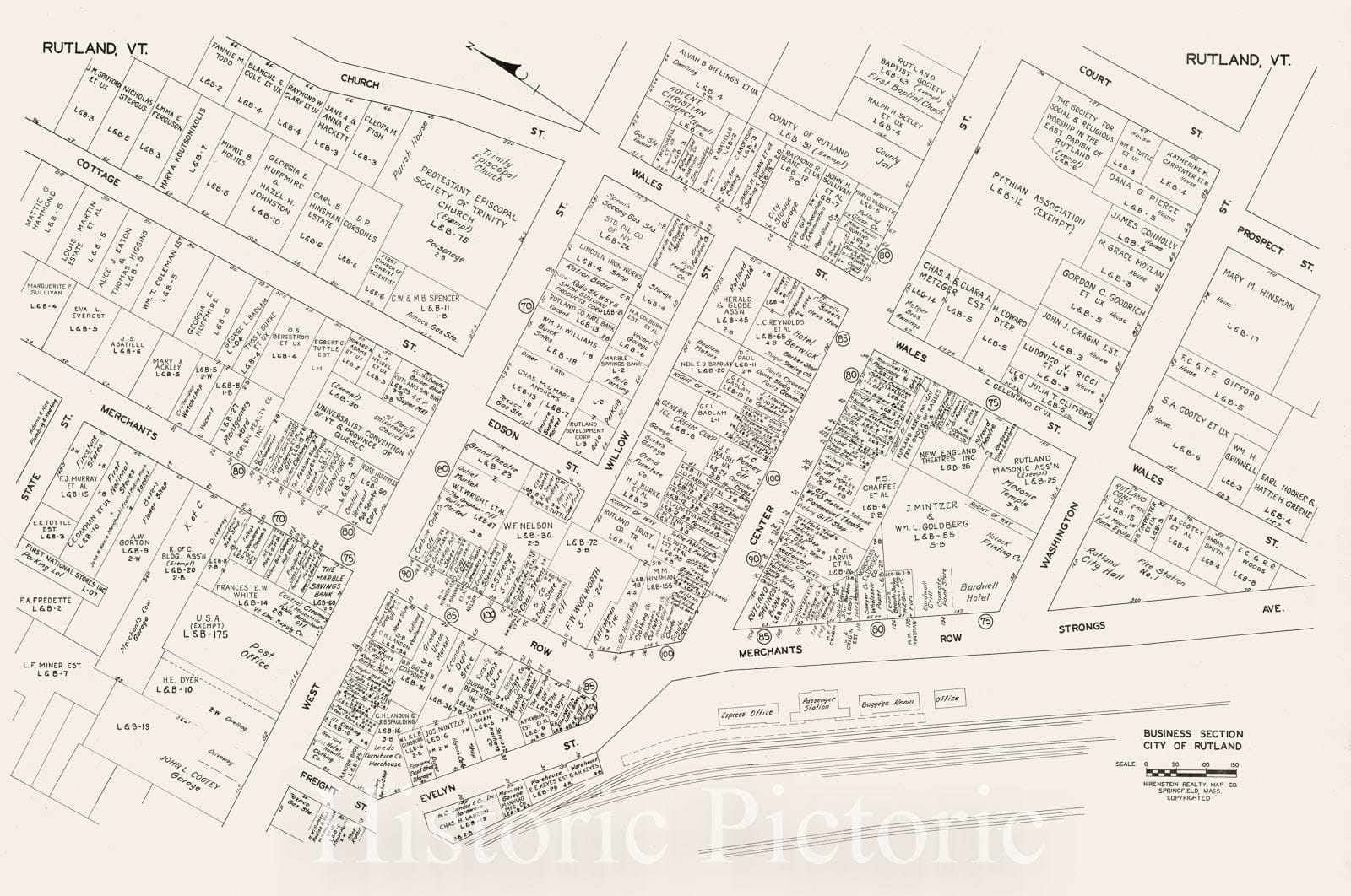 Historic Map : Business Section, City of Rutland (Vermont)., 1946, Vintage Wall Decor