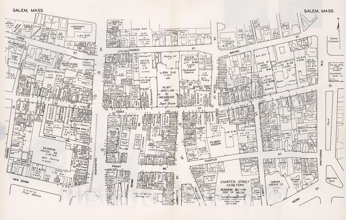 Historic Map : Business Section, City of Salem (Massachusetts)., 1946, Vintage Wall Decor