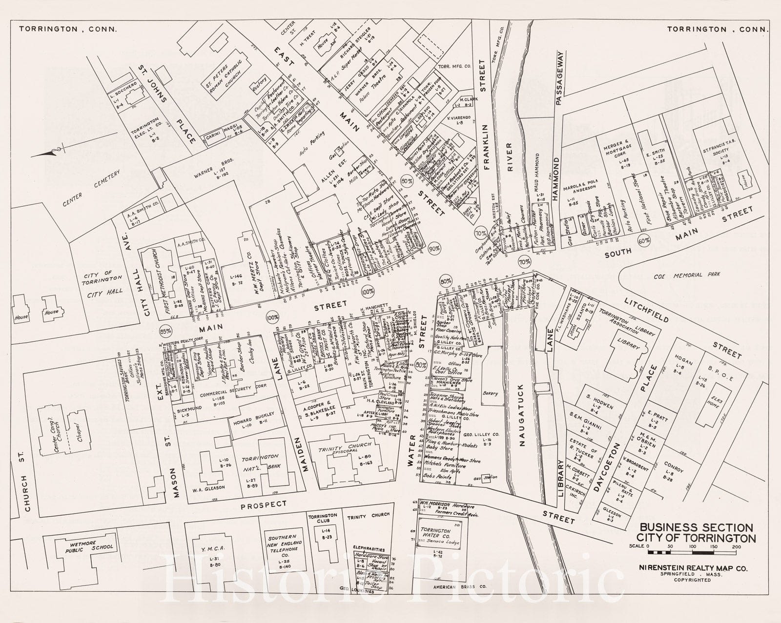Historic Map : Business Section, City of Torrington (Connecticut)., 1946, Vintage Wall Decor