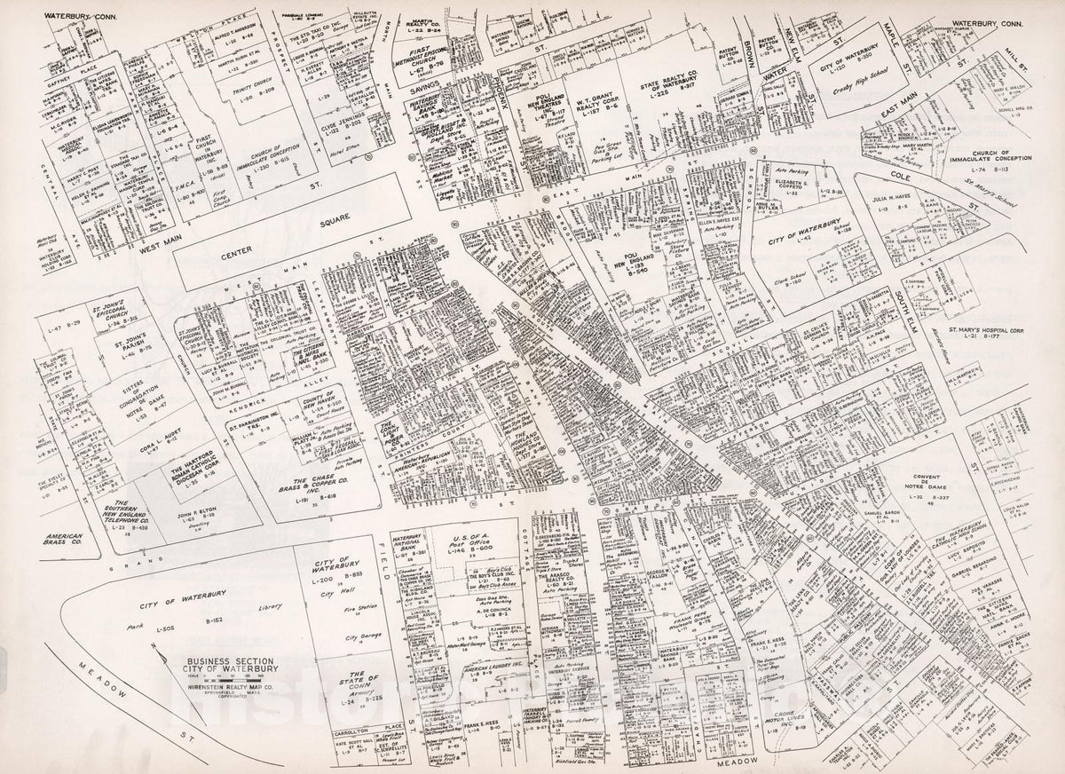 Historic Map : Business Section, City of Waterbury (Connecticut)., 1946, Vintage Wall Decor