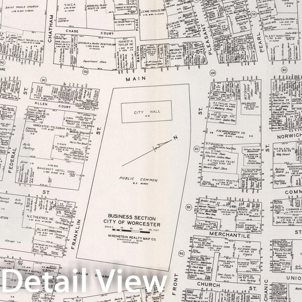 Historic Map : Business Section, City of Worcester (Massachusetts)., 1946, Vintage Wall Decor
