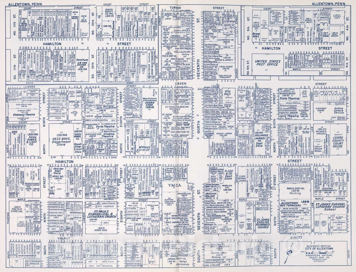 Historic Map : Business Section, City of Allentown (Pennsylvania)., 1950, Vintage Wall Decor