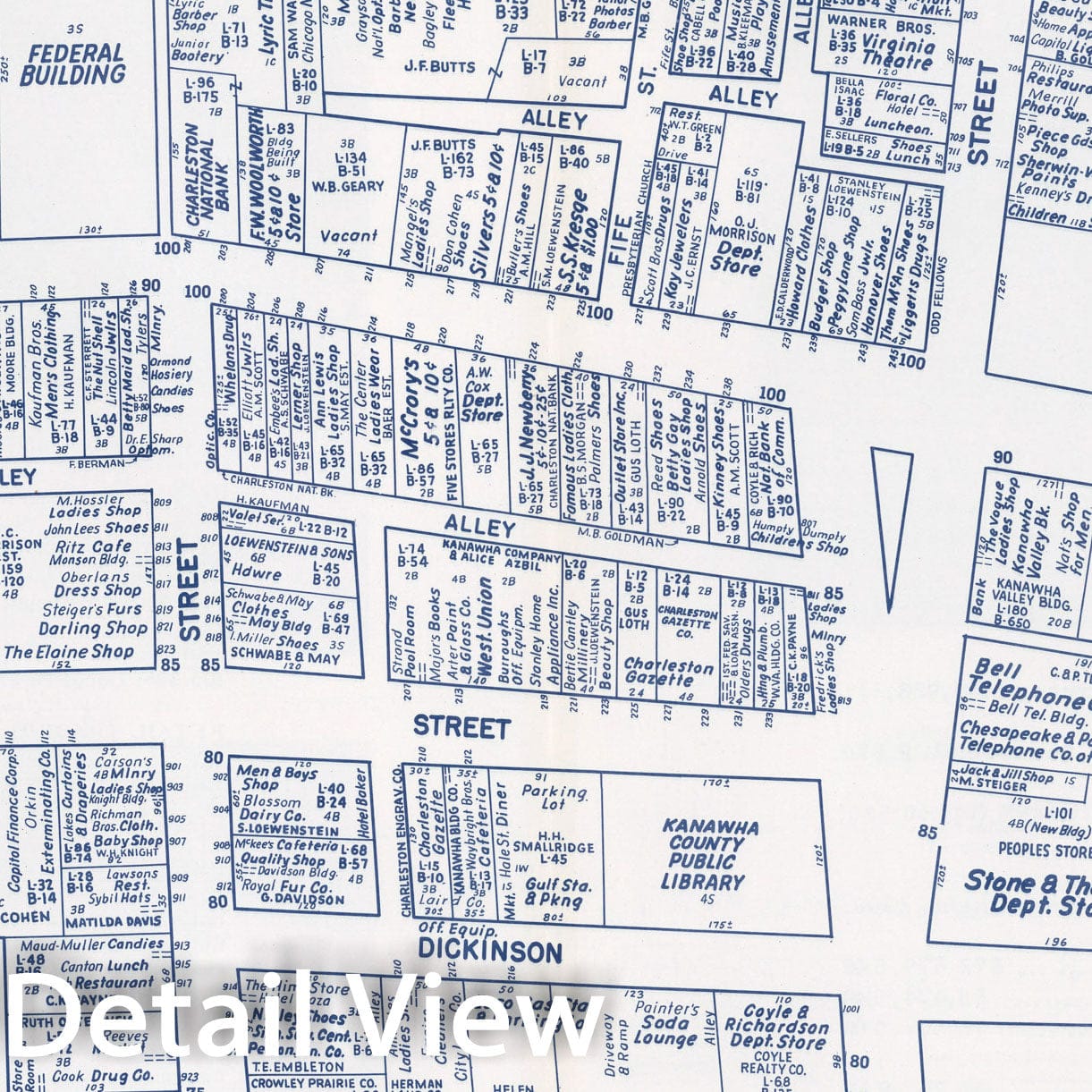 Historic Map : Business Section, City of Charleston (West Virginia)., 1950, Vintage Wall Decor
