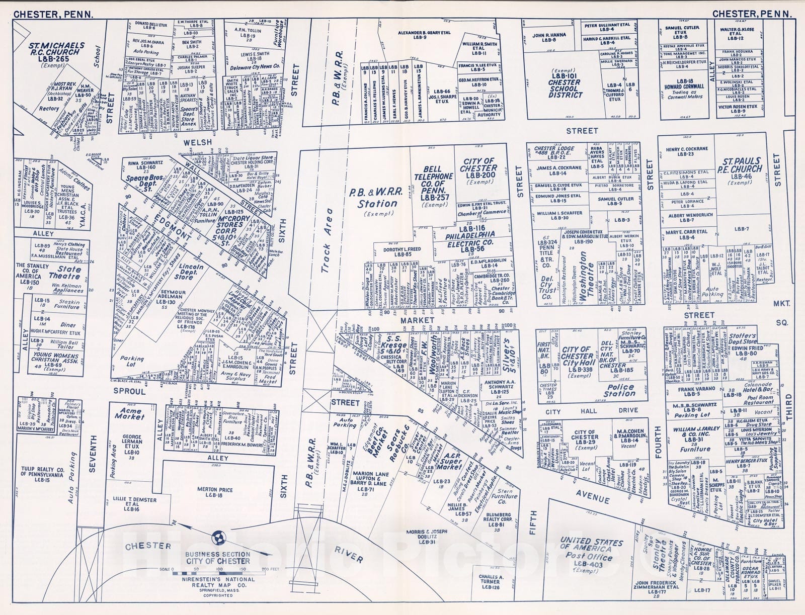 Historic Map : Business Section, City of Chester (Pennsylvania)., 1950, Vintage Wall Decor