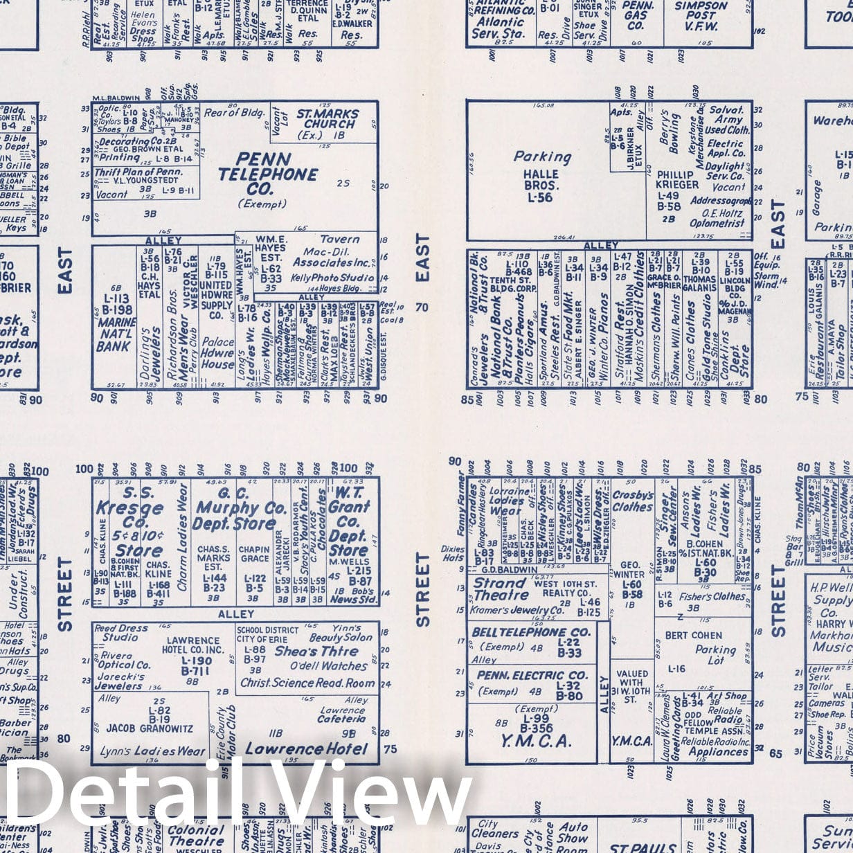Historic Map : Business Section, City of Erie (Pennsylvania)., 1950, Vintage Wall Decor