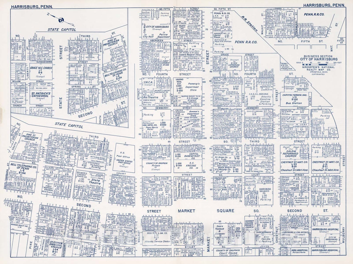 Historic Map : Business Section, City of Harrisburg (Pennsylvania)., 1950, Vintage Wall Decor