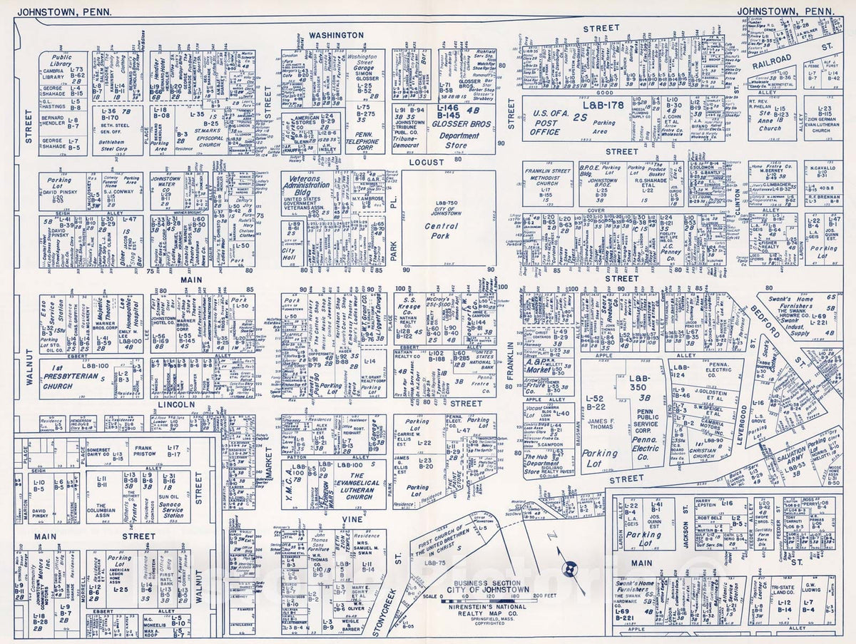 Historic Map : Business Section, City of Johnstown (Pennsylvania)., 1950, Vintage Wall Decor
