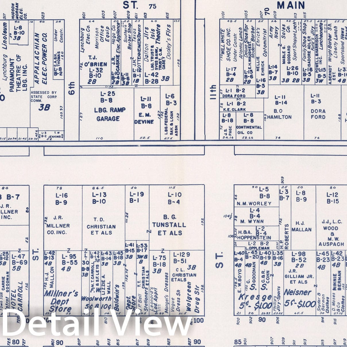 Historic Map : Business Section, City of Lynchburg (Virginia)., 1950, Vintage Wall Decor