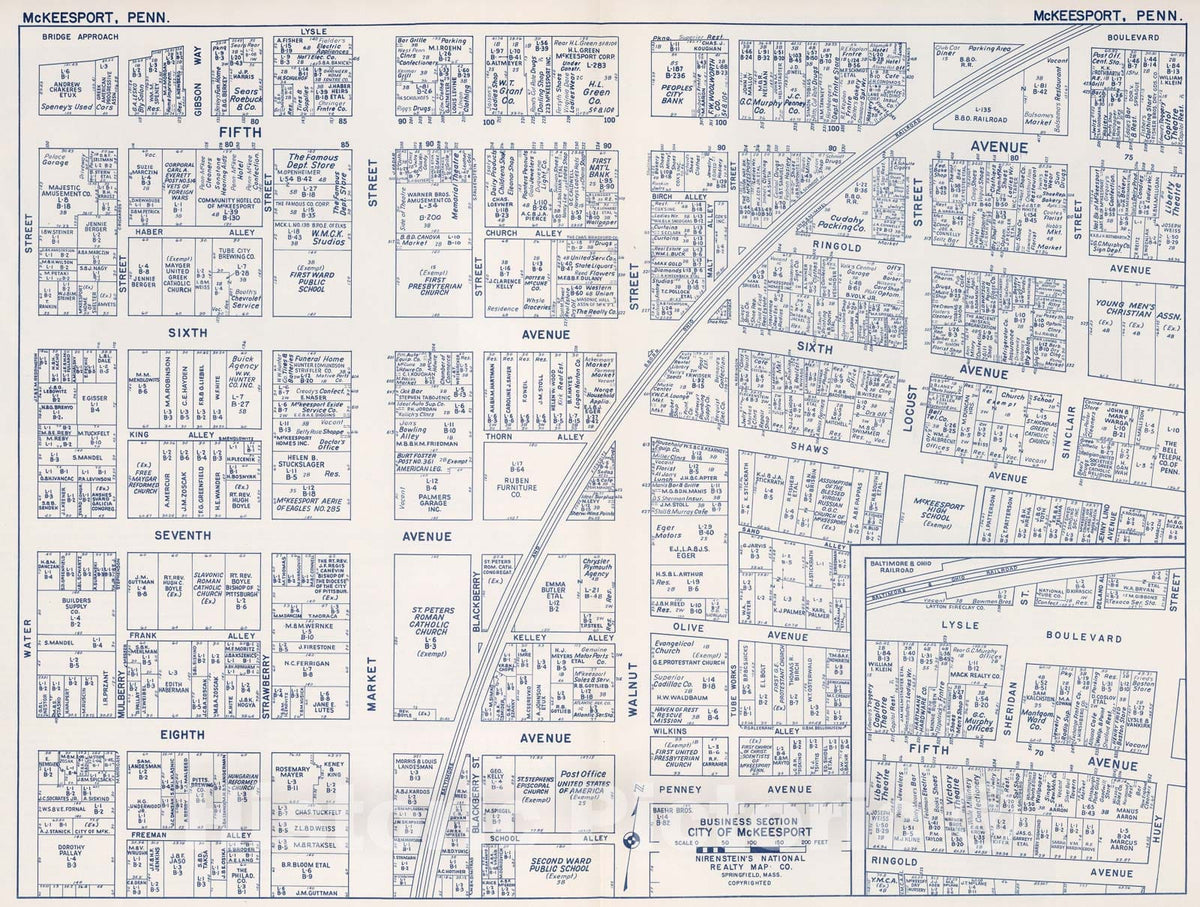 Historic Map : Business Section, City of McKeesport (Pennsylvania)., 1950, Vintage Wall Decor