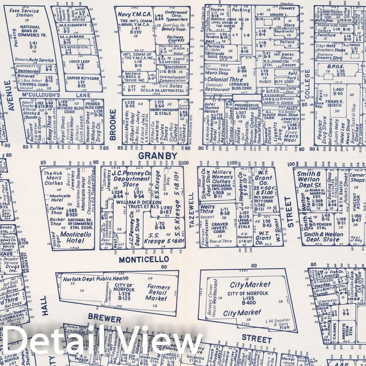 Historic Map : Business Section, City of Norfolk (Virginia)., 1950, Vintage Wall Decor