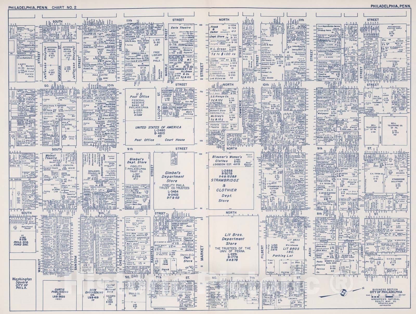 Historic Map : Business Section, City of Philadelphia (Pennsylvania). Chart No. 2., 1950, Vintage Wall Decor