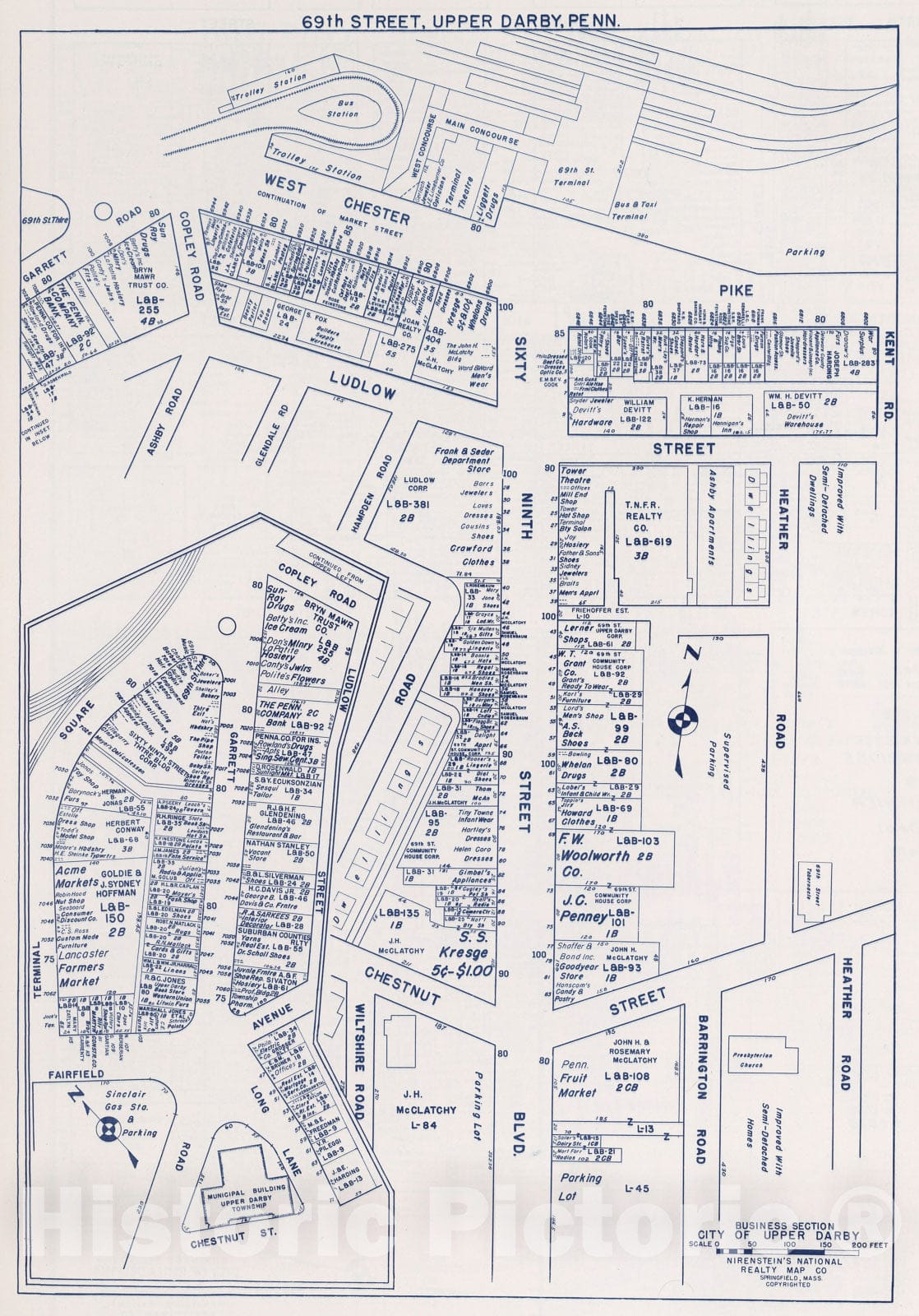 Historic Map : Business Section, City of Upper Darby (Pennsylvania)., 1950, Vintage Wall Decor
