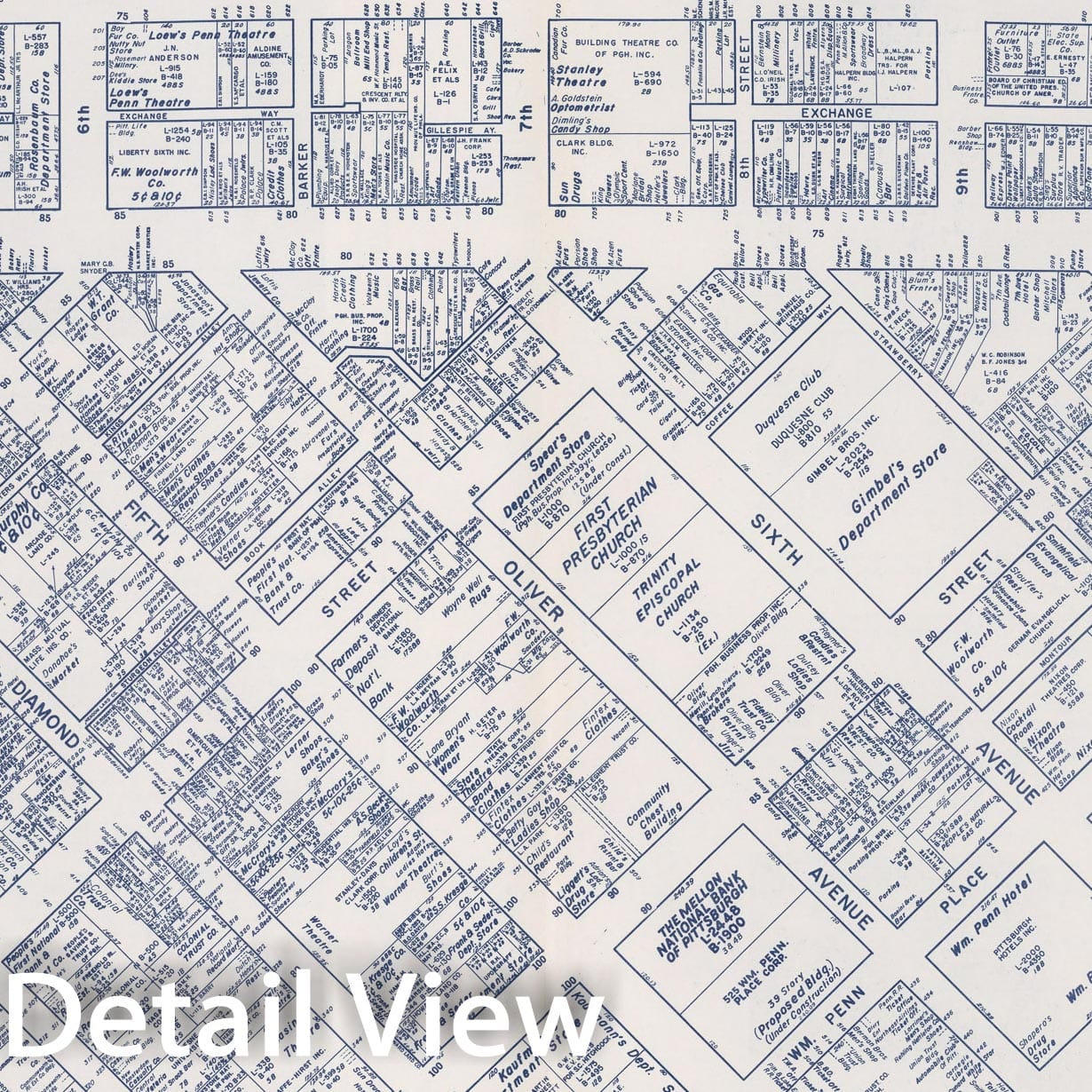 Historic Map : The Golden Triangle. Business Section, City of Pittsburgh (Pennsylvania)., 1950, Vintage Wall Decor