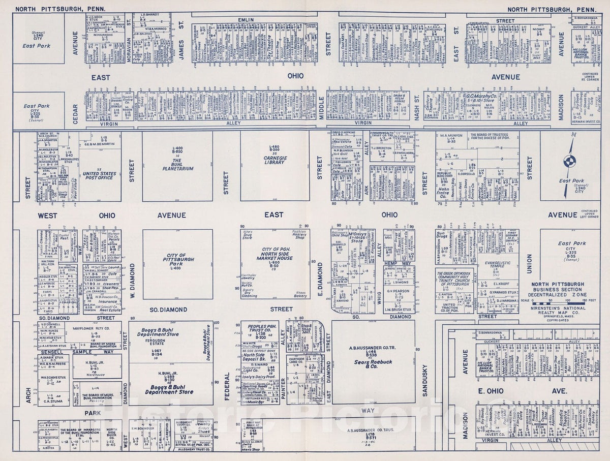 Historic Map : North Pittsburgh (Pennsylvania) Business Section, Decentralized Zone., 1950, Vintage Wall Decor