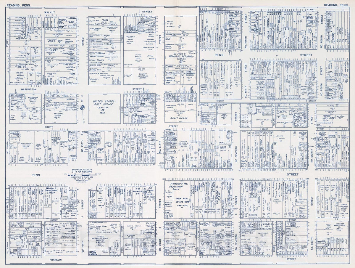 Historic Map : Business Section, City of Reading (Pennsylvania)., 1950, Vintage Wall Decor
