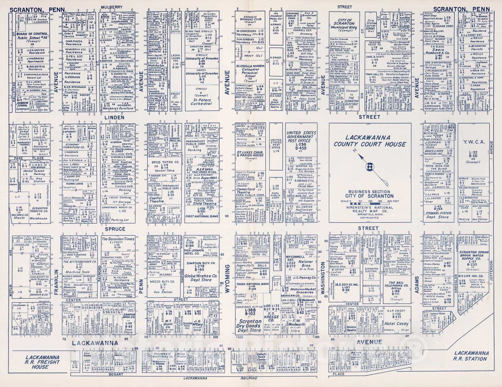 Historic Map : Business Section, City of Scranton (Pennsylvania)., 1950, Vintage Wall Decor