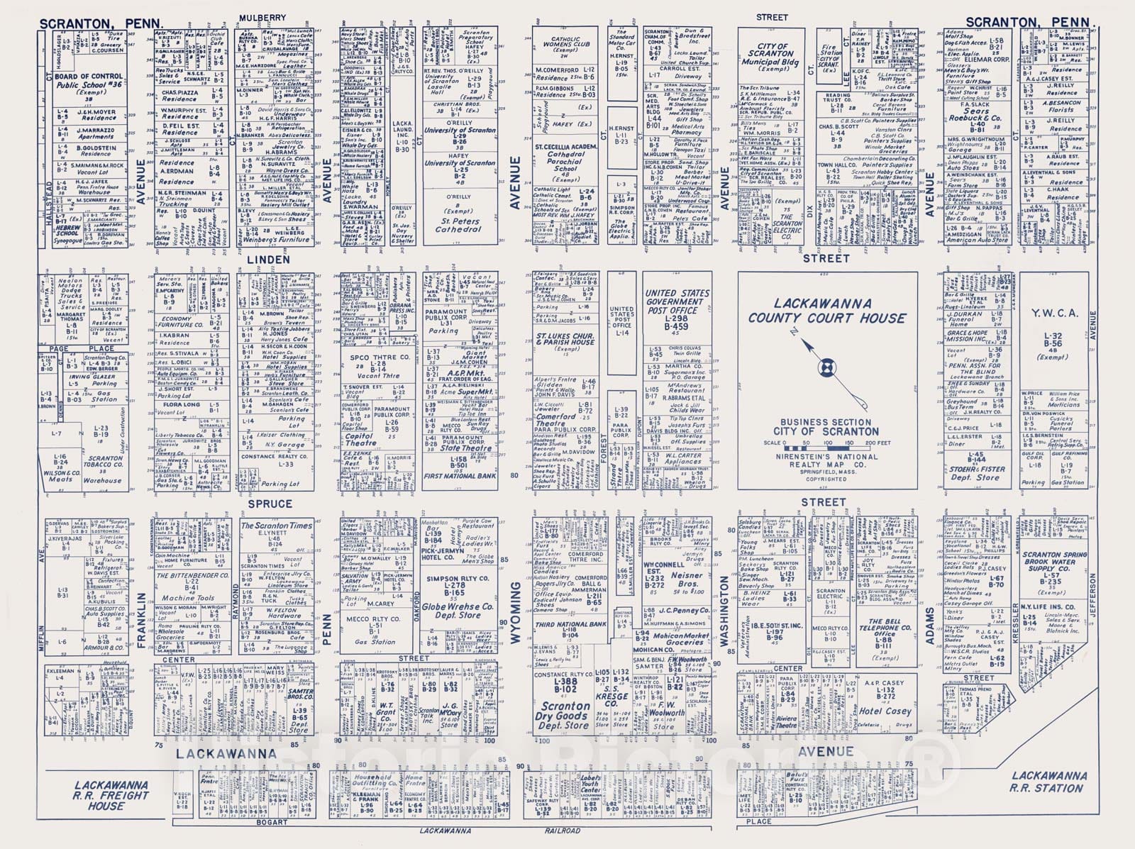 Historic Map : Business Section, City of Scranton (Pennsylvania)., 1950, Vintage Wall Decor