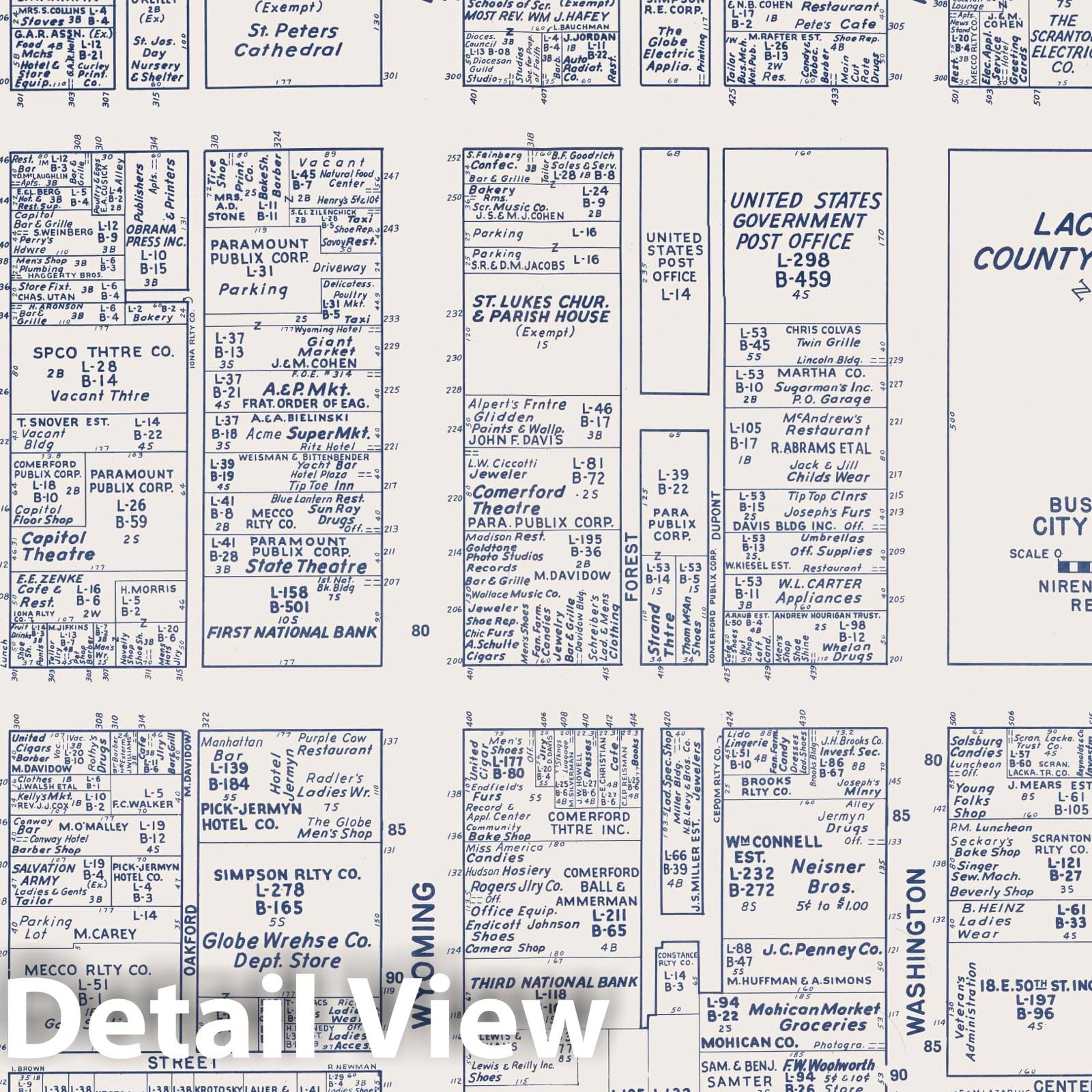 Historic Map : Business Section, City of Scranton (Pennsylvania)., 1950, Vintage Wall Decor