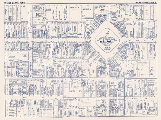 Historic Map : Business Section, City of Wilkes-Barre (Pennsylvania)., 1950, Vintage Wall Decor