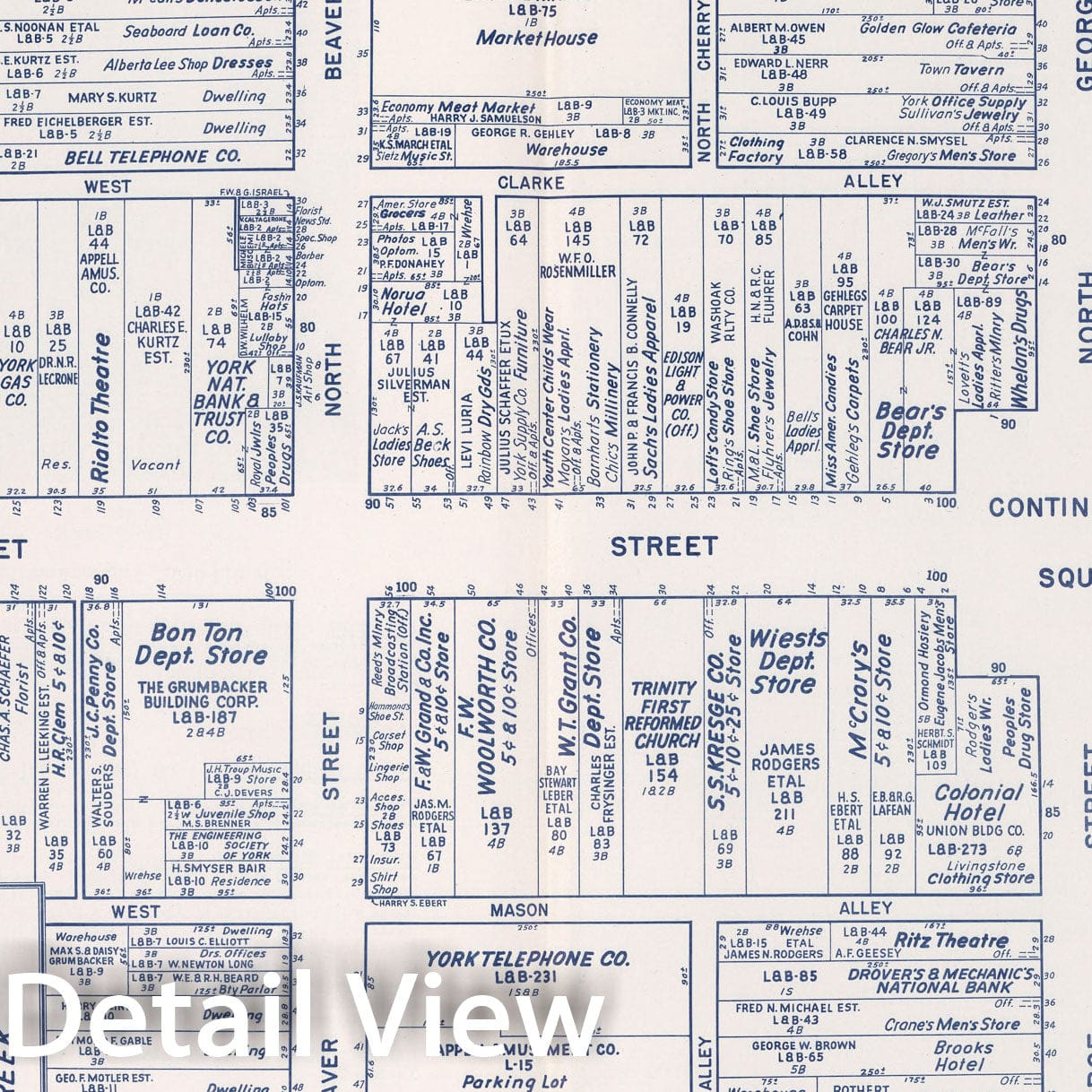 Historic Map : Business Section, City of York (Pennsylvania)., 1950, Vintage Wall Decor