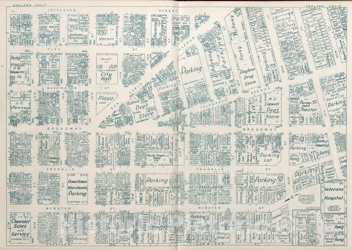 Historic Map : Business Section, City of Oakland (California)., 1952, Vintage Wall Decor