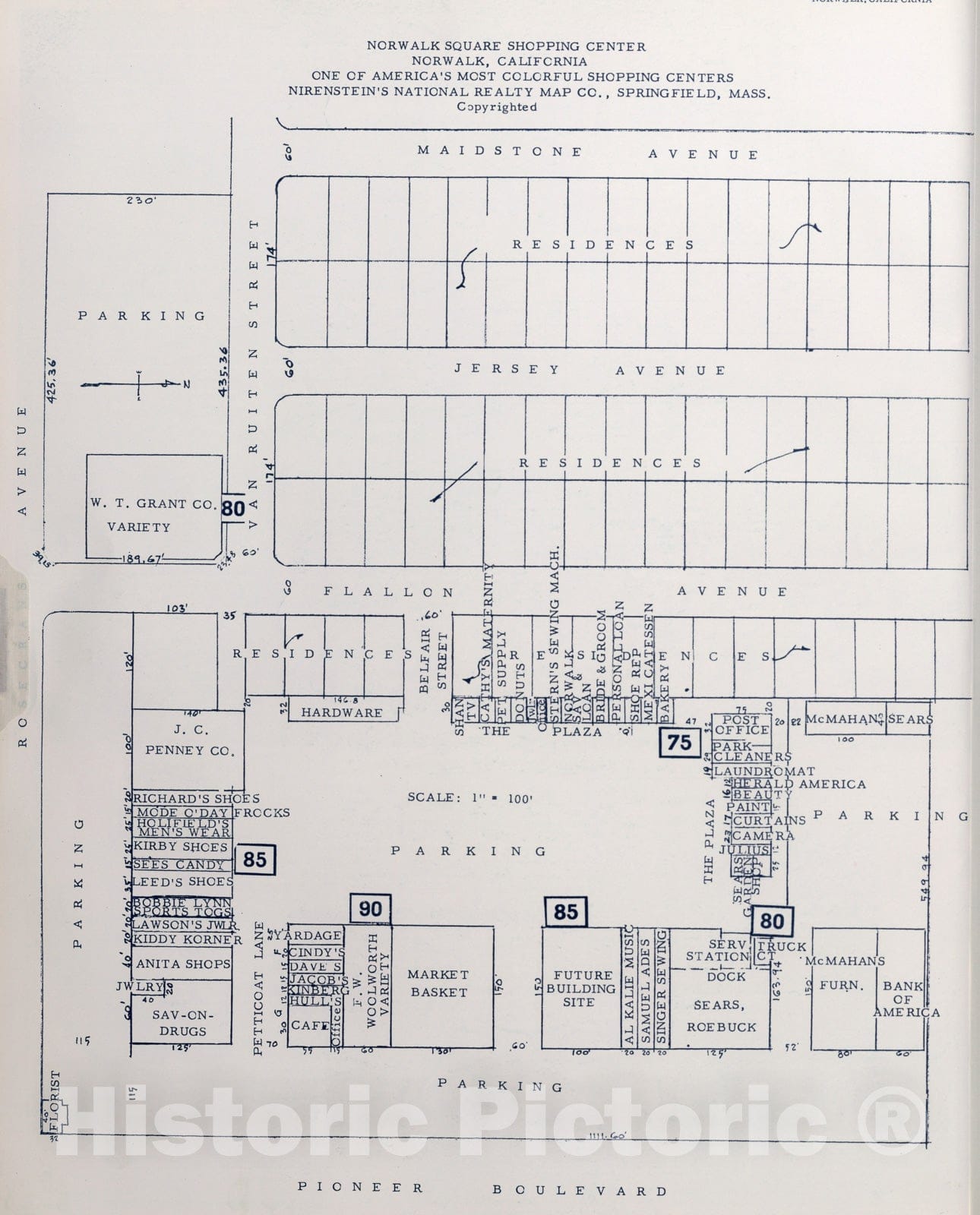 Historic Map : Norwalk Square Shopping Center, Norwalk, California., 1952, Vintage Wall Decor