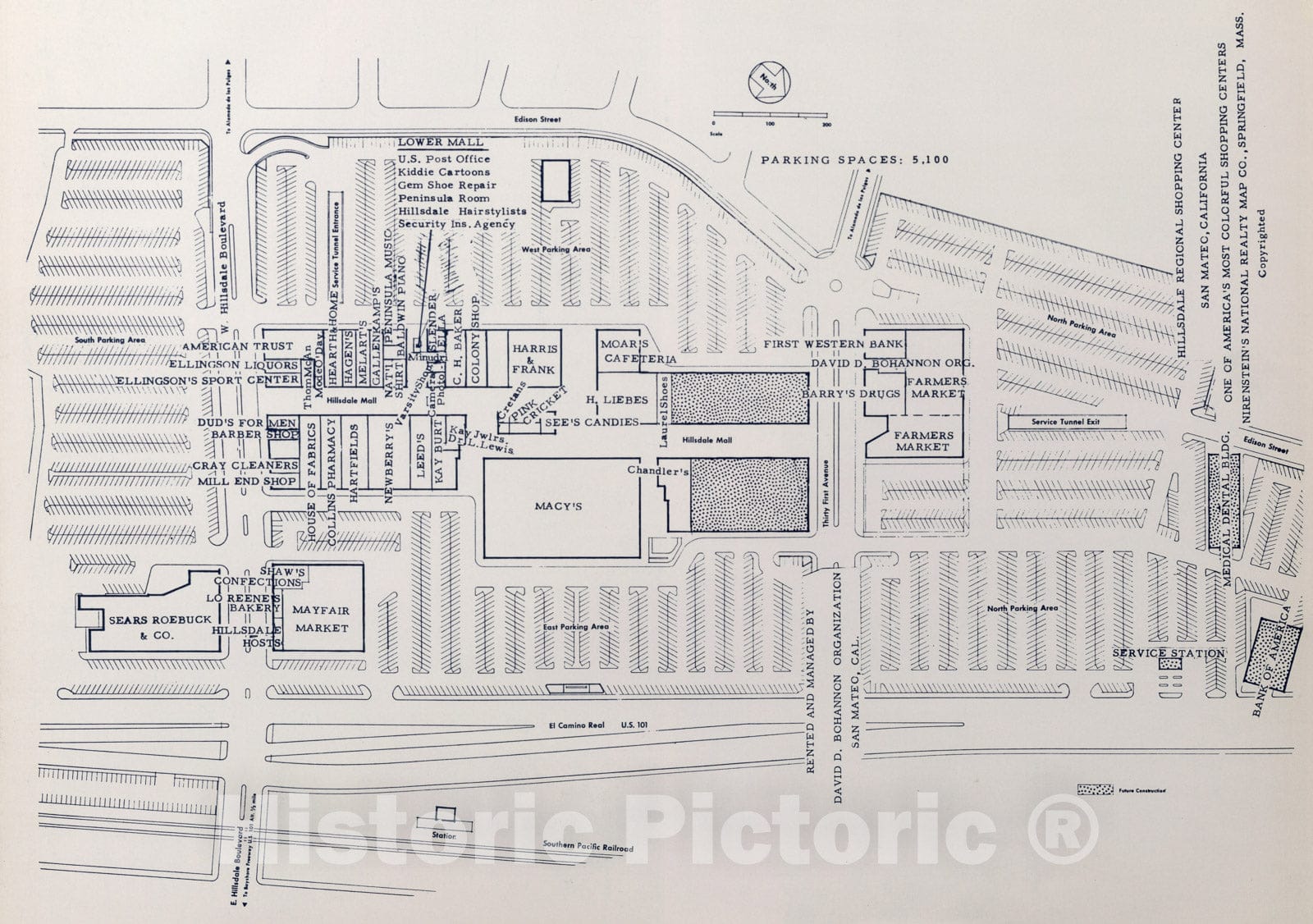 Historic Map : Hillsdale Regional Shopping Center, San Mateo, California., 1952, Vintage Wall Decor