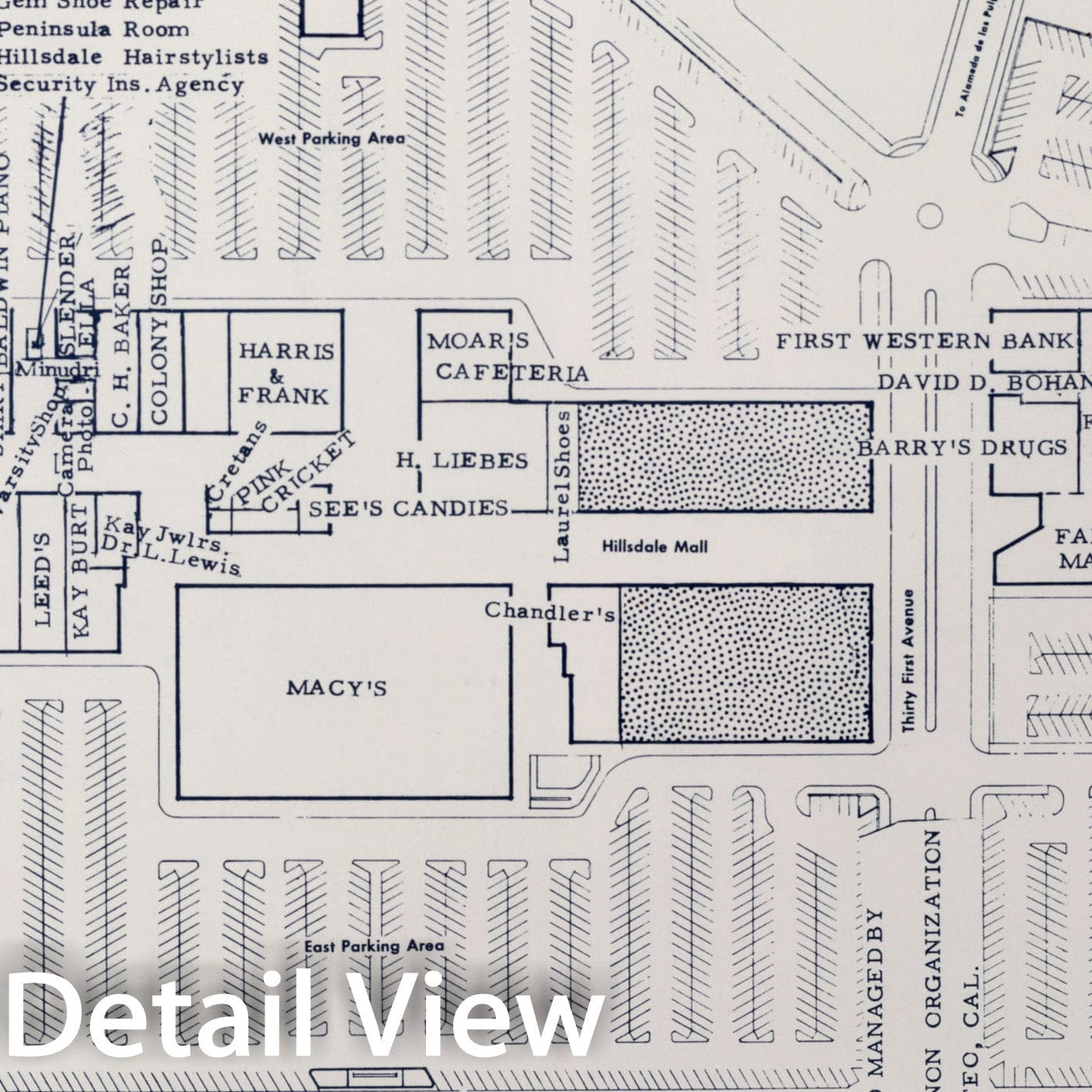 Historic Map : Hillsdale Regional Shopping Center, San Mateo, California., 1952, Vintage Wall Decor