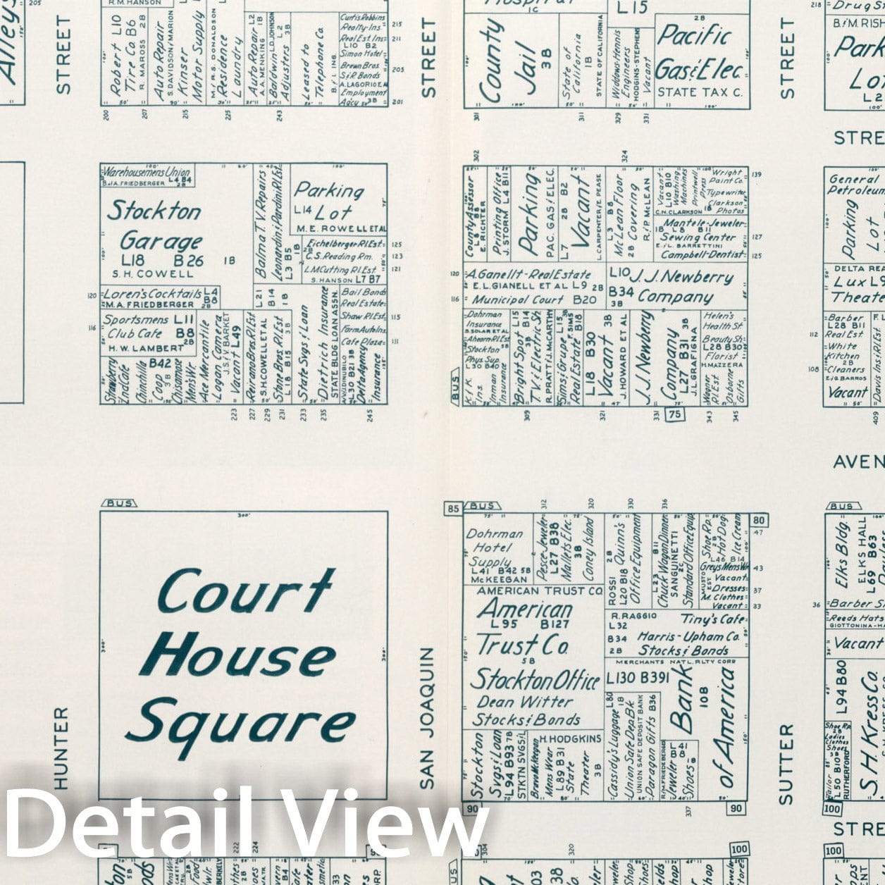 Historic Map : Business Section, City of Stockton (California)., 1952, Vintage Wall Decor
