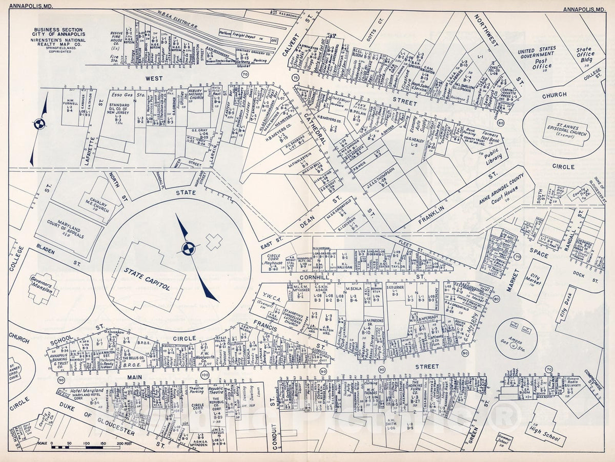 Historic Map : Business Section, City of Annapolis (Maryland)., 1947, Vintage Wall Decor