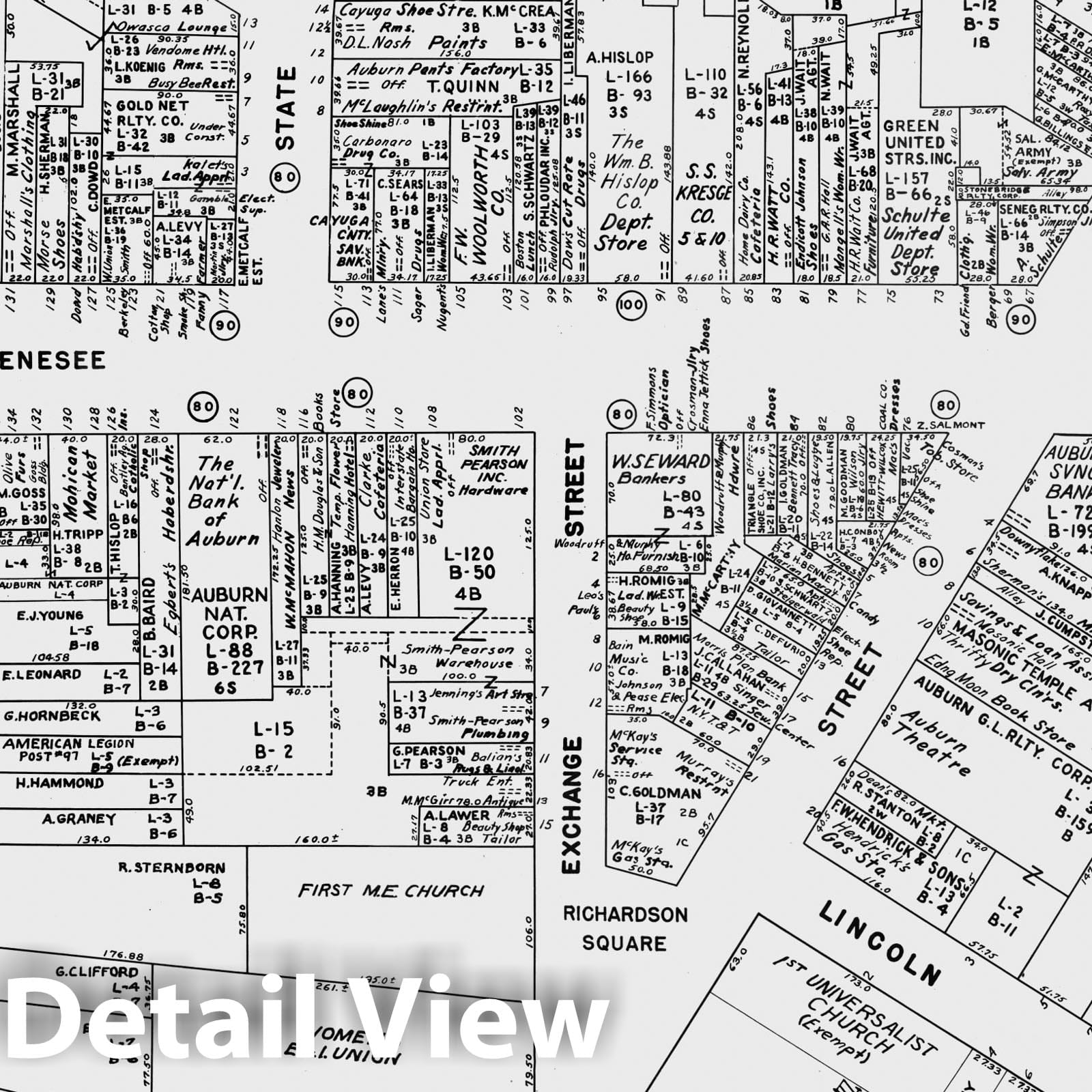 Historic Map : Business Section, City of Auburn (New York)., 1947, Vintage Wall Decor