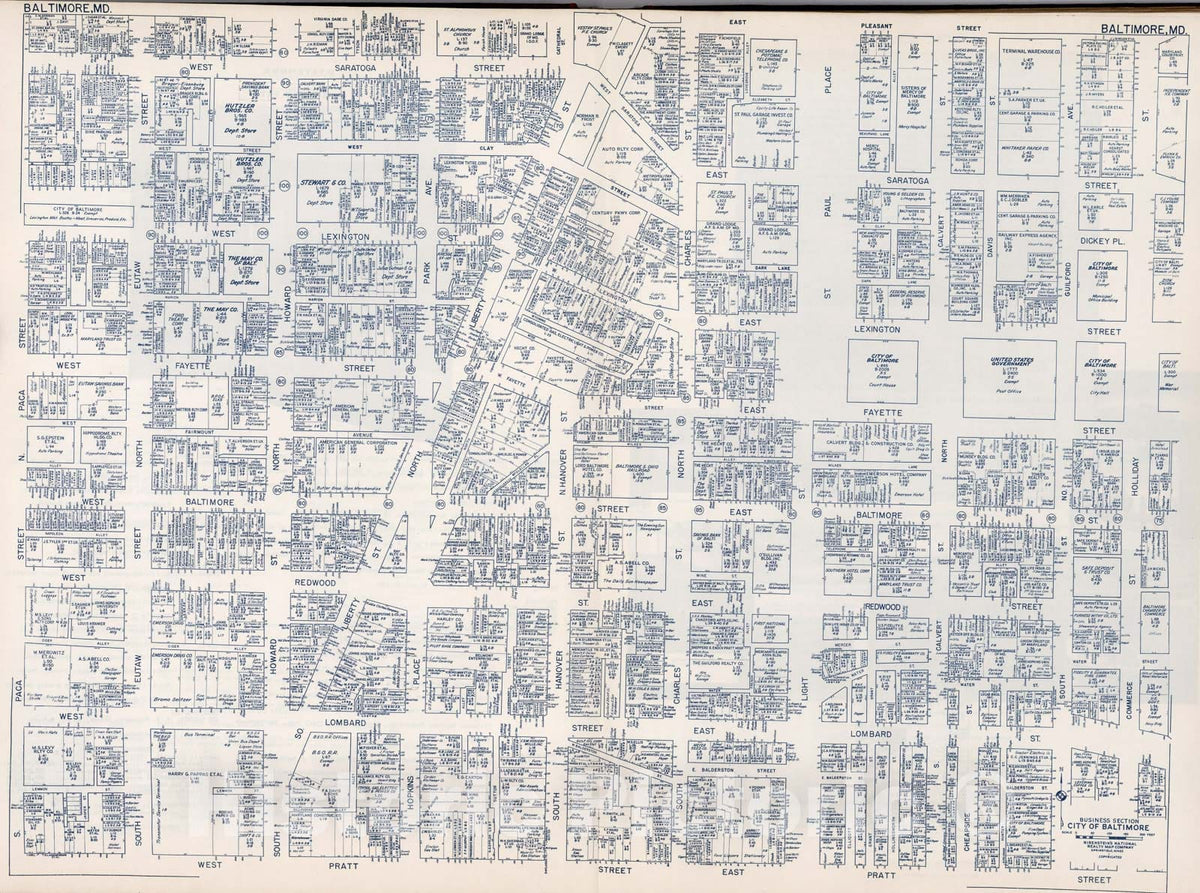 Historic Map : Business Section, City of Baltimore (Maryland)., 1947, Vintage Wall Decor