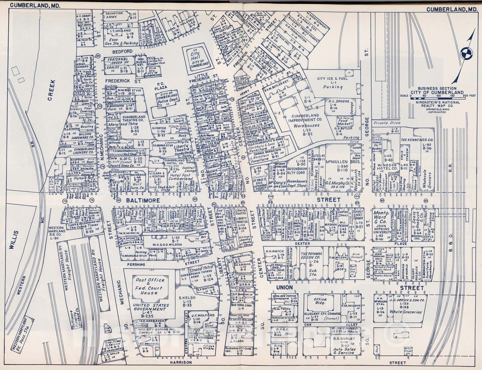 Historic Map : Business Section, City of Cumberland (Maryland)., 1947, Vintage Wall Decor